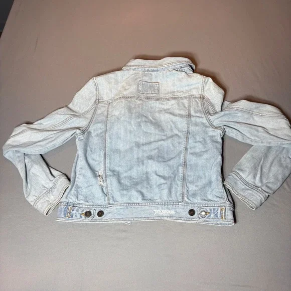 Vintage Y2K Hollister Light Wash Distressed Denim Jacket Girls Large Cotton Blue - Picture 4 of 4